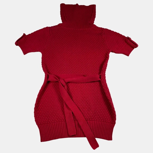 Cato Girls Red Turtleneck Knit Sweater Dress Short Sleeve Tie Waist Womens Large - Picture 2 of 6